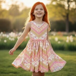 Emily West‎ Girls Pink Floral Chevron Pattern Sleeveless Dress Size 10